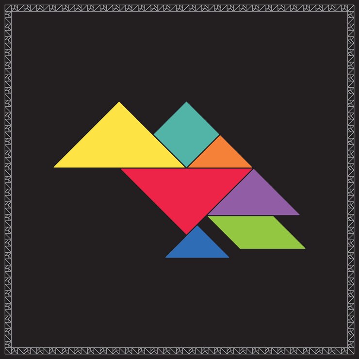 Tangram Puzzle Crow Vector Colorful Geometric Illustration