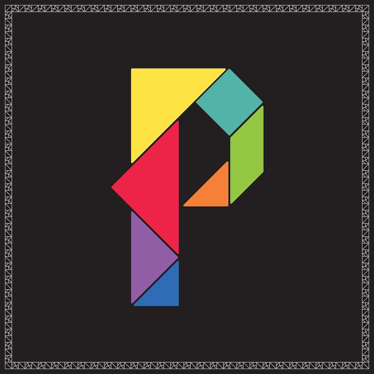 Vector tangram puzzle letter p alphabet colorful geometric illustration