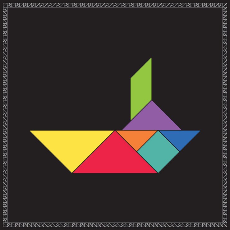 Tangram Puzzle Steamboat Vector Colorful Geometric Illustration