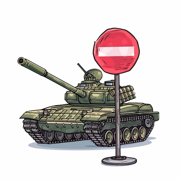 Vector tank_against_the_background_sign_ban_vector