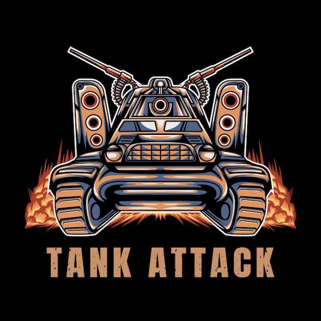 Tank attack with fire background illustration