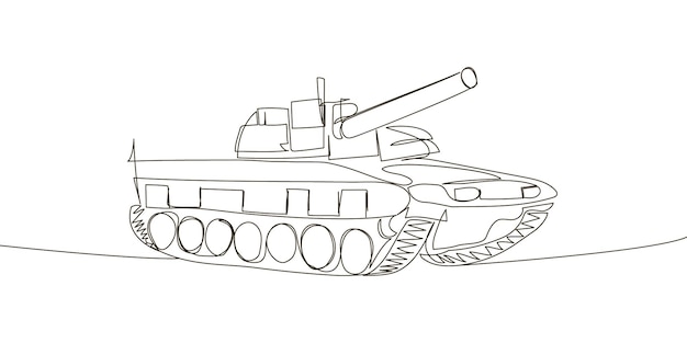 Рисование непрерывной линии танка одна линия искусства боевой машины пехоты военного бронетранспортера