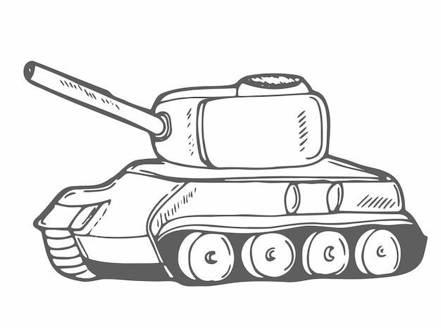 Tank icon in doodle sketch lines Military weapon war