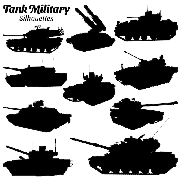 Vector tank military silhouette vector illustration set