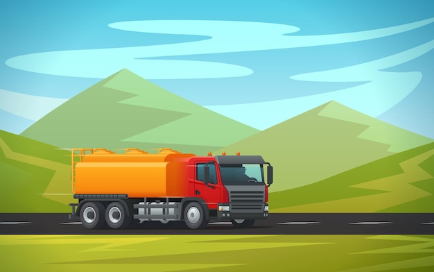 Tank truck long vehicle vector flat design