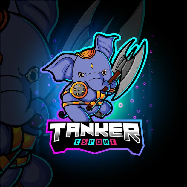 The tanker elephant esport mascot design of illustration