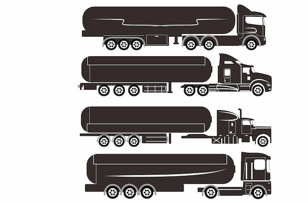 벡터 흰색 배경에 유조선 트럭 아이콘 실루엣 차량 흑백 아이콘 측면 보기 설정