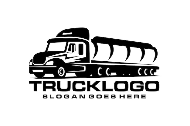 Tanker truck logo vector in emblem style Fuel tank truck industrial vehicle heavy equipment silhoue