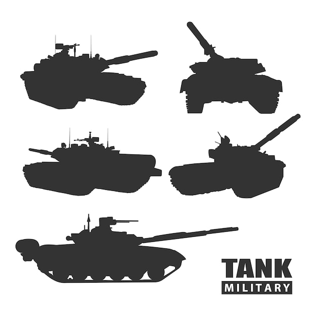 Vector tanks silhouettes set vector illustration