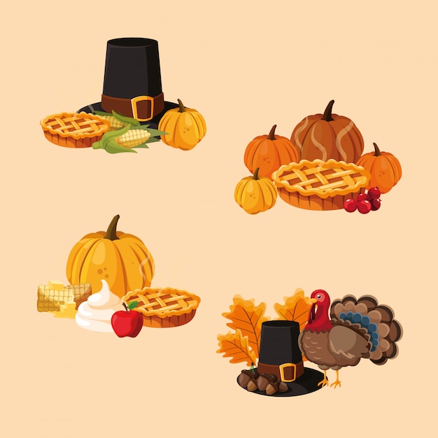 Tanksgiving voedsel icon set