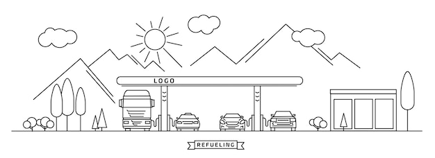 Tankstation lineaire afbeelding tanken