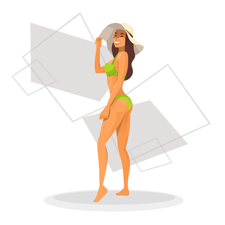 Vector tanned woman in bikini