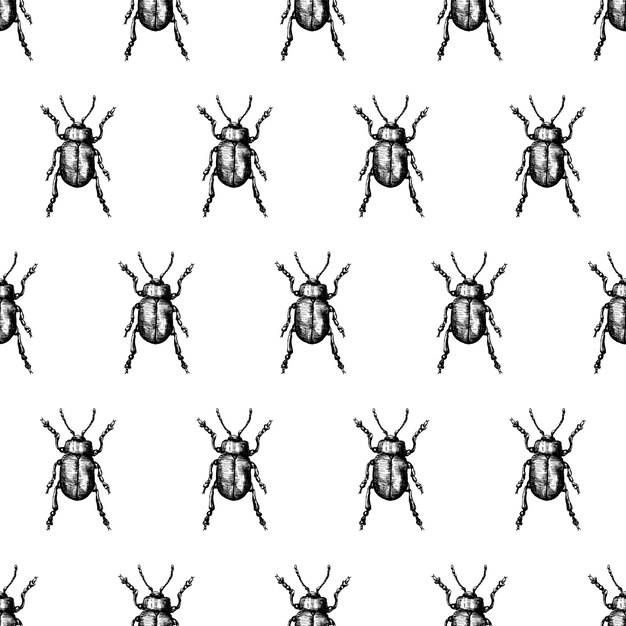 Tansy beetle. Seamless pattern illustration.