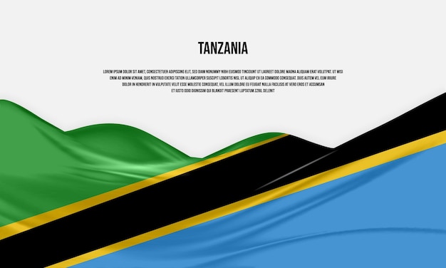 Дизайн флага Танзании. Развевающийся танзанийский флаг из атласной или шелковой ткани. Векторная иллюстрация.