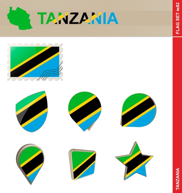 タンザニアの旗セット旗セット82ベクトル