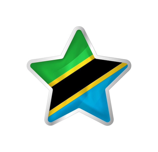星のタンザニアの旗。ボタンの星と旗のテンプレート。グループでの簡単な編集とベクトル化。