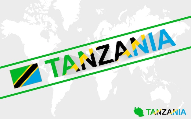タンザニア地図の旗やテキスト イラスト