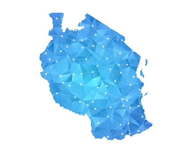 La linea mappa della tanzania punti geometrici astratti poligonali.