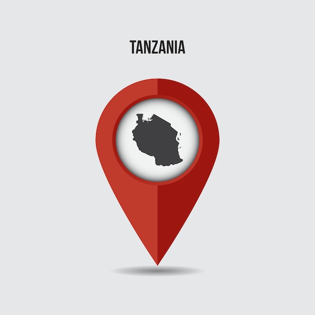 Tanzania map on location pin. 3D pointer with map isolated on a background.