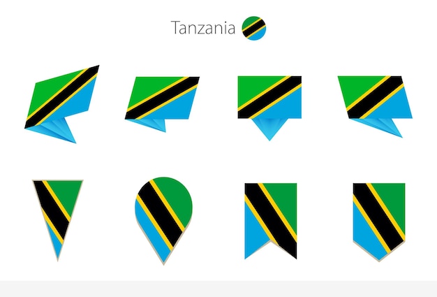 Collezione di bandiere nazionali della tanzania otto versioni delle bandiere vettoriali della tanzania