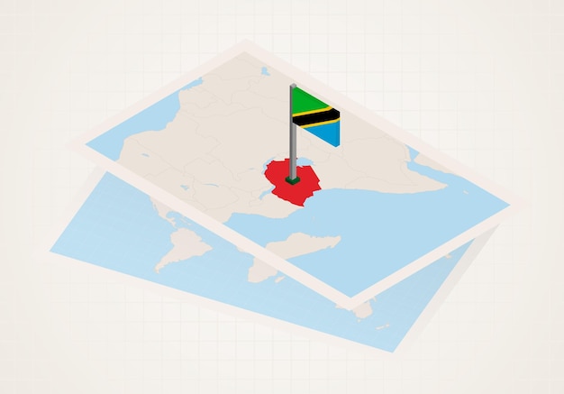 Tanzania selected on map with 3D flag of Tanzania