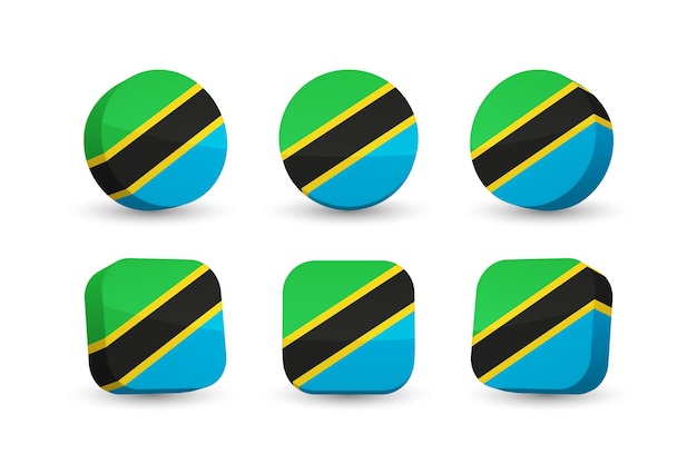 Tanzania vlag 3D vector illustratie knop vlag van Tanzania geïsoleerd op wit