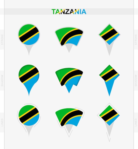 Tanzania vlag set locatie pin iconen van Tanzania vlag