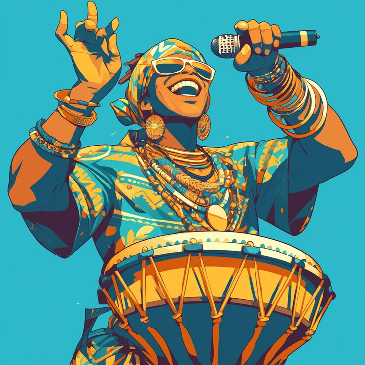 Vector tanzanian man in traditional drummers gear