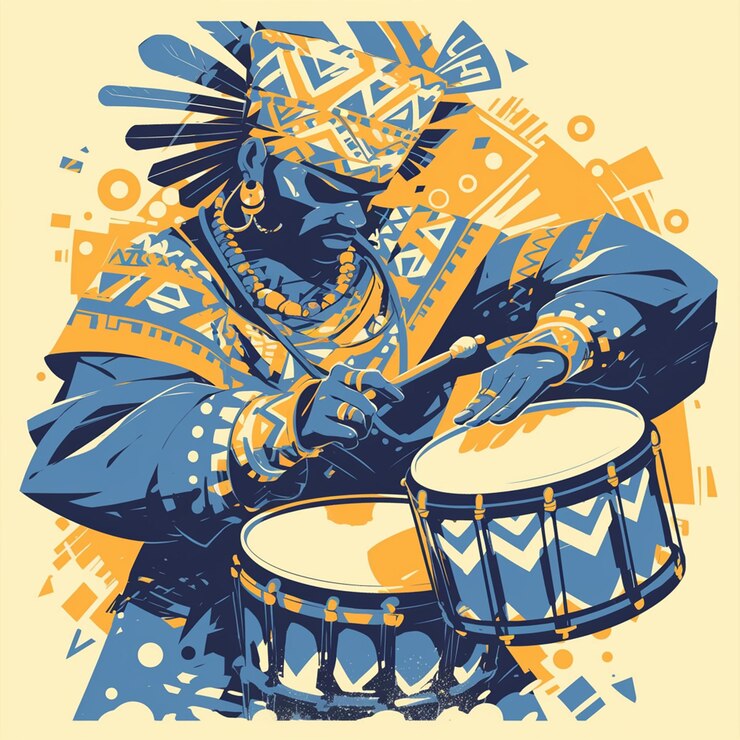 Vector tanzanian man in traditional drummers gear