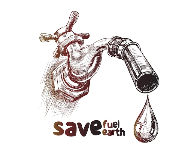 Tap drop save water save life hand drawn sketch vector illustration