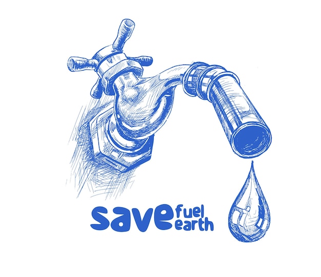 Vector tap drop save water save life hand drawn sketch vector illustration