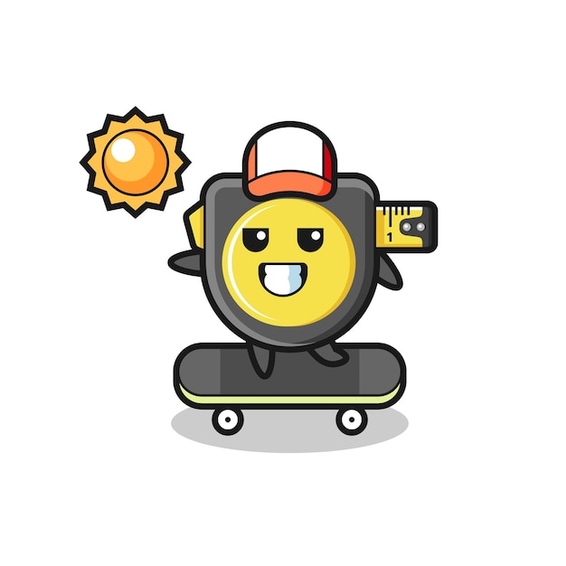 Tape measure character illustration ride a skateboard , cute design