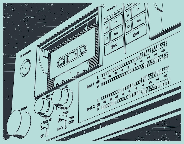 Vector tape recorder closeup retro poster style