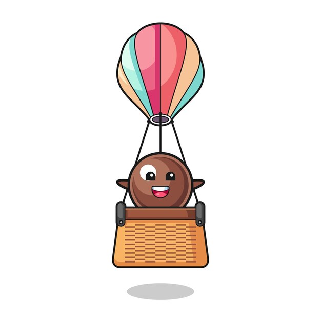 Vector tapioca pearl mascot riding a hot air balloon