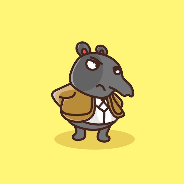 Tapir cartoon mascotte grappige vector glimlach geluk plezier schattig boerderij illustratie schattig boos geel pak