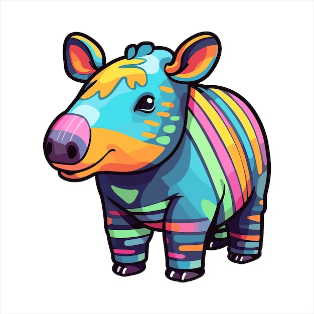 Tapir colorato acquerello cartone animato kawaii personaggio animale domestico isolato adesivo illustrazione