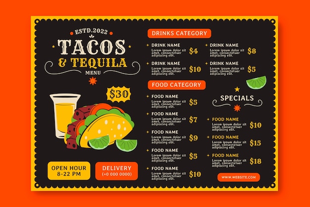 Taqueria restaurant hand drawn menu template