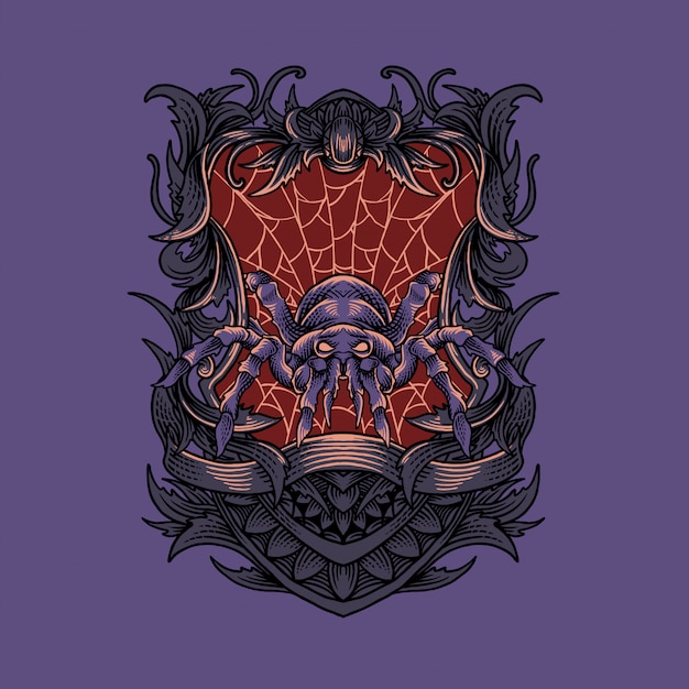 Tarantula with ornament illustration