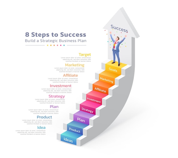 Target achievement staircase infographic steps template background