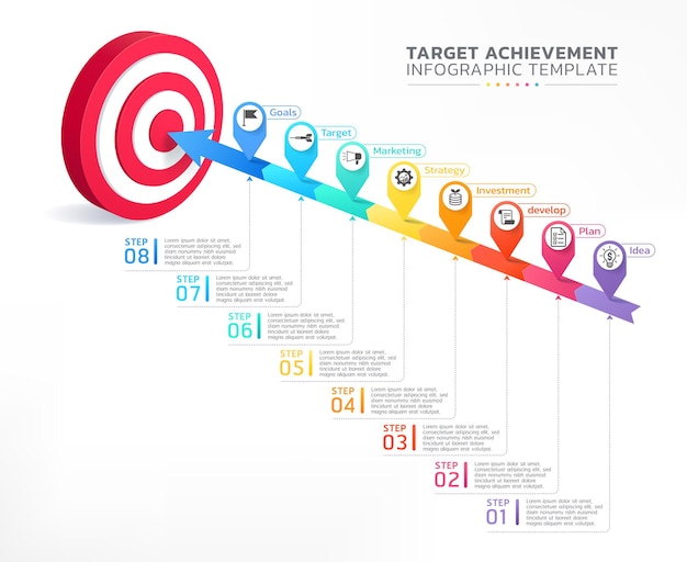 Vector target achievement staircase infographic steps template background