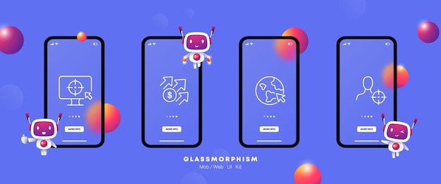 Иконка набора целевой аудитории Целевая реклама аналитика роста стрелка щелчок магазин Концепция контекстной рекламы Glassmorphism UI экран приложения телефона Значок векторной линии для бизнеса и рекламы