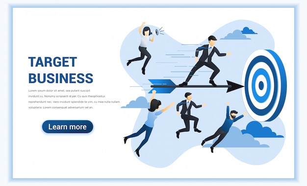 Target business concept with businessman standing on flying dart to achieve business goal.