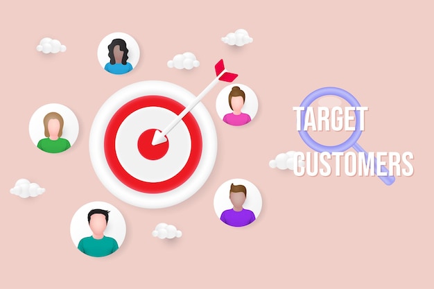 Target customers concept Accurate advertising Customer attraction campaign 3D Vector Illustrations