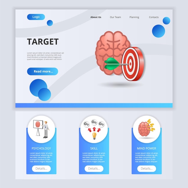 Target flat landing page website template psychology skill mindpower web banner with header content