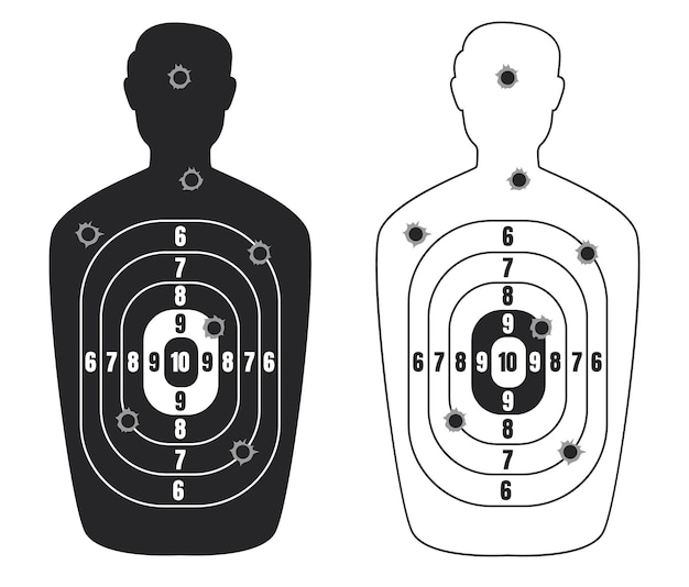 Vettore bersaglio pistola arma da fuoco proiettile silhouette uomo colpo isolato insieme elemento di design grafico