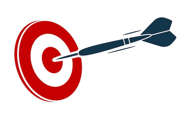 Target hit dartboard and dart flying to aim darts competition emblem achievement concept vector