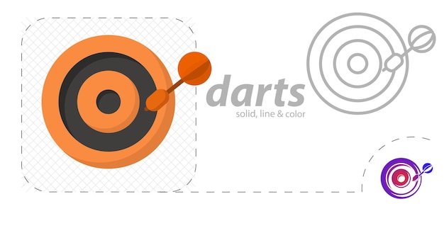 Target icon dart board archery board isolated flat illustration dart board line icon