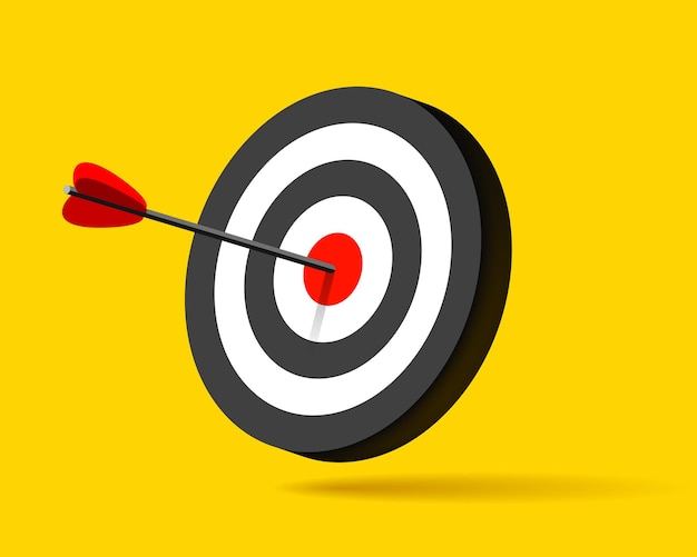 Target icon in flat style on yellow background. Arrow in the center aim