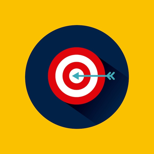 Vector target with arrow over blue circle and yellow background.