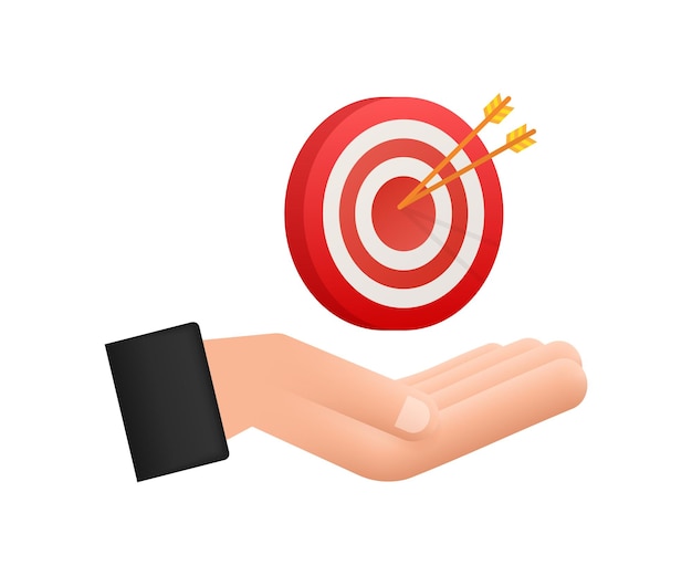 Target with an arrow on hands flat icon concept market goal vector picture image